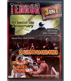 DVD - TERROR 3 EN 1 (EL BEBÉ DE ROSEMARY, LA CAÍDA DE LA CASA USHER, TERROR EN EL MUSEO DE CERA) - USADA